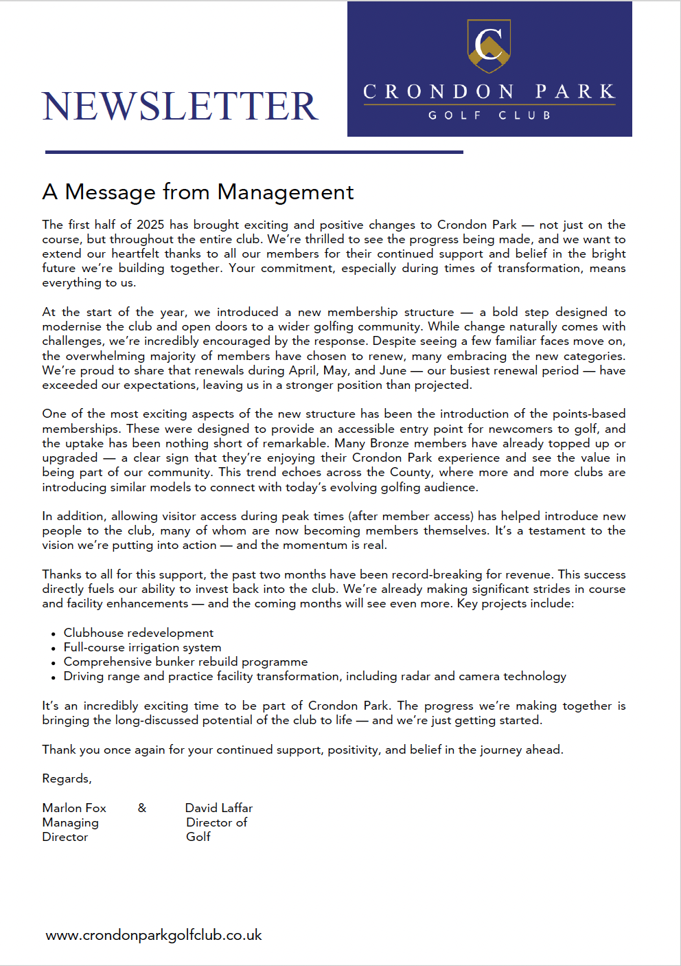 Crondon Park Golf Club | Championship Golf Course Essex|Newsletters