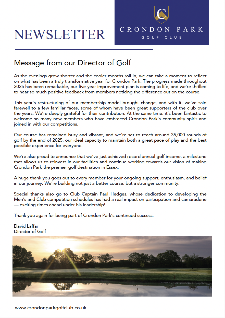Crondon Park Golf Club | Championship Golf Course Essex|Newsletters